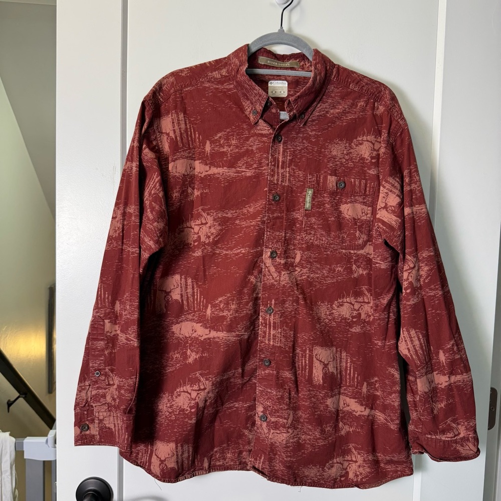 Columbia River Lodge Men's Allover Deer Hunting Print Red‎ Long Sleeve Outdoor M